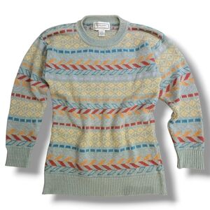 Vintage Womens Sweater S/M Crazy Pattern Fairy Grunge normcore Crewneck